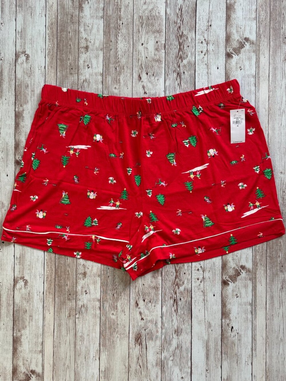 Old Navy Sunday Sleep Knit Jersey Pajama Shorts sz Medium Winter Village Red